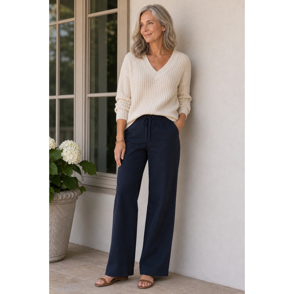 J.Jill Pants Womens 10 Black Straight Leg‎ Tie Waist Minimalist Gorpcore Coastal